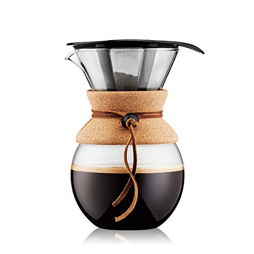 Bodum 11571-109 Pour Over Kaffeebereiter mit Permanentfilter 1 L, Mehrlagig, transparent, 14 x 16,3 x 20,2 cm