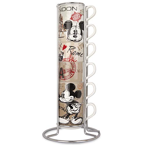 Egan Set 6 Kaffeetassen Stapelbar Mickey Mouse In The City mit Mettallgestell, mehrfarbig, PWM02I/6XY
