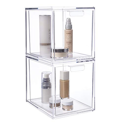 STORi Audrey Stapelbare Kosmetik-Organizer Schubladen 16,5 cm hoch | Set mit 2 Stück transparent
