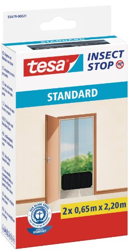 tesa Insect Stop STANDARD Fliegengitter für Türen - 2-tlg Insektenschutz Tür mit Klettband - Fliegen Netz ohne Bohren - Anthrazit, 2 x 65 cm x 220 cm