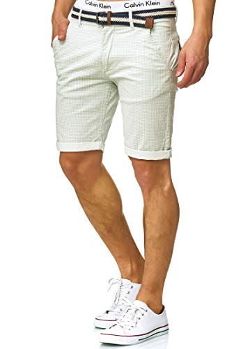 Indicode Herren Bourchier Chino Shorts mit Gürtel aus 98% Baumwolle | Kurze Karierte Hose Regular Fit Bermudas Sommerhose Herrenshorts Short Men Pants Chinohose kurz für Männer Surf Spray M