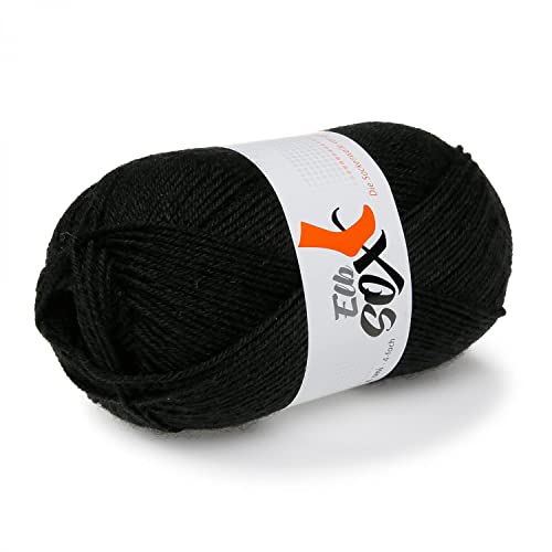 ElbSox 4 Uni - Sockenwolle 4-Fach - Schurwolle Mischung - Lauflänge ca.210m auf 50g - Nadelstärke 2-3 - Sockenwolle zum Stricken oder Häkeln geeignet - Farbe 002 - Schwarz