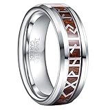 GALANI Silber Wolfram Ring für Männer/Frauen 8mm Verlobungsring Holz Ringe für Hochzeit Jahrestag Versprechen mit Phönizischen Schrift InlayGröße 57(18.1)