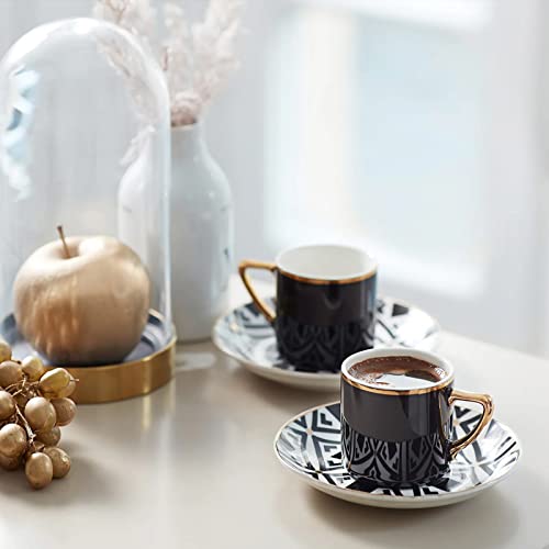 Karaca Monochrome Kaffeeservice für 4 Personen, 4x Espressotassen und 4x Untertassen, Espressotassen, Mokkatassen, Cappuccino, Türkische Kaffeetassen Set