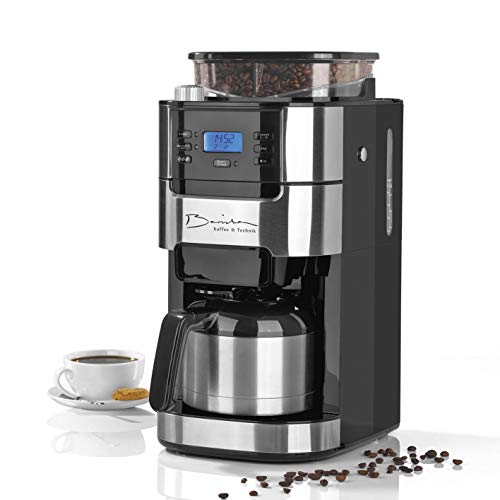 Barista Filterkaffeemaschine mit Mahlwerk mit Thermokanne | Inkl. Thermo-Kanne für bis zu 10 große Tassen Kaffee | Für Kaffeebohnen und Kaffeepulver [Edelstahl ]