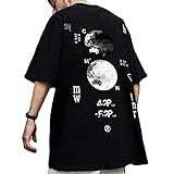 XYXIONGMAO Lässiges Sport Kurzarm T-Shirt Lose Baumwolle Japanische Streetwear Hip Hop Unisex Grafik Tees Shirts für Herren, Schwarz, XL
