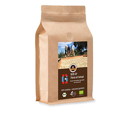 Kaffee Globetrotter - Bio Guatemala SHB EP Finca El Catuai - 1000 g Ganze Bohne - für Kaffee-Vollautomat, Kaffeemühle, Handmühle - Spitzenkaffee - Röstkaffee aus biologischem Anbau