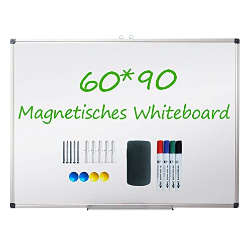 XIWODE Whiteboard mit Stiftablage, Magnetic whiteboard, Pinnwand Tafel, Magnettafel, beschreibbar und magnetisch, mit kratzfeste Oberfläche, 90x60cm, durable metal type