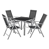 Juskys Aluminium Gartengarnitur Milano 4+1 — 4 Hochlehner Stühle verstellbar & klappbar mit Tisch — Gartenmöbel Set 5-teilig wetterfest — Silber