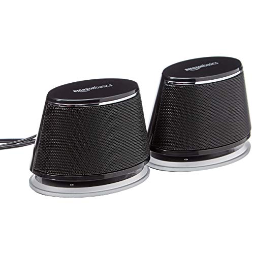 Amazon Basics - PC-Lautsprecher mit dynamischem Sound, USB-Betrieb, Schwarz, 1 Paar