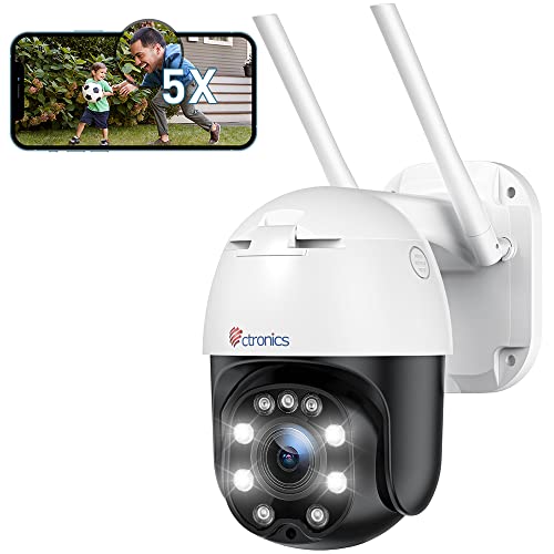 5X Optischer Zoom Überwachungskamera Aussen WLAN, Ctronics PTZ Dome WiFi IP Kamera Outdoor mit Mensch Bewegungsmelder, Automatische Verfolgung, 30m Nachtsicht in Farbe, 2-Wege-Audio, IP66 Wasserdicht