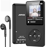 AGPTEK MP3 Player 16GB Bluetooth 5.0 mit Kopfhörer, 1.8 Zoll 70 Stunden Wiedergabezeit Digital Kinder MP3 Player FM Radio, bis 128G SD Karte, Schwarz