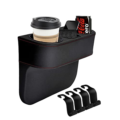Ruucy Auto Getränkehalter Becherhalter PU Leder Getränkehalterung Auto Organizer Aufbewahrungsbox für Kaffee, Getränk, Flasche, Milch (mit 4 Stück Auto Haken)