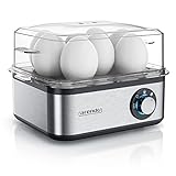 Arendo - Eierkocher Edelstahl für 1 bis 8 Eier - Egg Cooker - 500 W – Kontroll Leuchte – Drehregler für drei Härtegrade - spülmaschinengeeignet - Edelstahl gebürstet