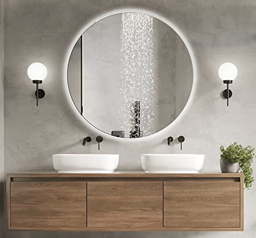 BD ART LED Badspiegel Rund Luna 70 cm, Wand Badezimmerspiegel mit Beleuchtung, Lichtfarbe Kaltweiß 4200K, IP44