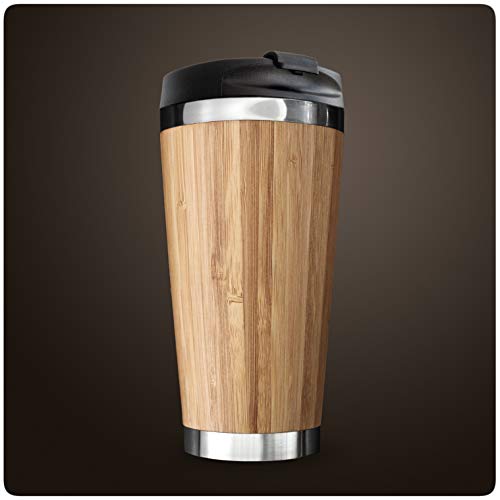 PRECORN Coffee to go Becher stylisch 450 ml aus Edelstahl Bambus Kaffeebecher to go 100% Auslaufsicher Umweltfreundlich