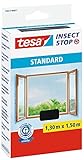 tesa Insect Stop STANDARD Fliegengitter für Fenster - Insektenschutz zuschneidbar - Mückenschutz ohne Bohren - 1 x Fliegen Netz anthrazit - 130 cm x 150 cm || Klettlänge 5,60m