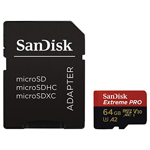 SanDisk Extreme Pro 64GB microSDXC Memory Card + SD Adapter with A2 App Performance + Rescue Pro Deluxe 170MB/s Class 10, UHS-I, U3, V30