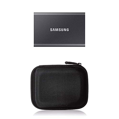 Samsung T7 Portable SSD - 500 GB - USB 3.2 Gen.2 Externe SSD Titan Gray (MU-PC500T/WW) + Amazon Basics Festplattentasche, schwarz