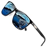 DUCO Polarisiert Sonnenbrille für Herren mit UV400 Schutz Retro Rechteckig Rahmen Ultraleichte Metallrahmen Brillengläser Fahrerbrille Sportsonnenbrille 3029H (Schwarz/Blau)