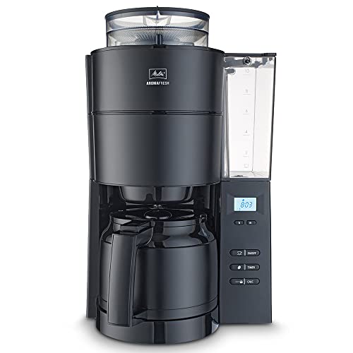 Melitta AromaFresh 1021-13 AMAZON EXKLUSIV Filter-Kaffeemaschine mit Therm-kanne und integriertem Mahlwerk, ca. 10 Tassen, pure black