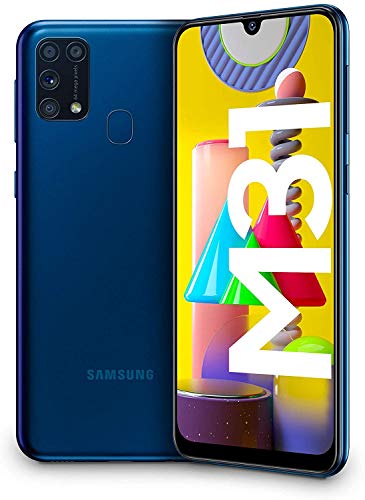 Samsung Galaxy M31 Android Smartphone ohne Vertrag, 4 Kameras, großer 6.000 mAh Akku, 6,4 Zoll Super AMOLED FHD+ Display, 64GB/6GB RAM, Handy in blau, deutsche Version exklusiv bei Amazon