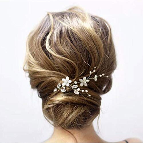 Edary Braut Hochzeit Haarnadeln Silber Blume Haarspangen Perle Braut Kopfschmuck Strass Haarschmuck Für Frauen und Mädchen (2)