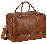 BAOSHA Groß Leder Reisetasche Handgepäck Travel Duffel Carry On Bag Weekender Tasche mit Schuhfach für Männer & Herren HB-38 (Braun)