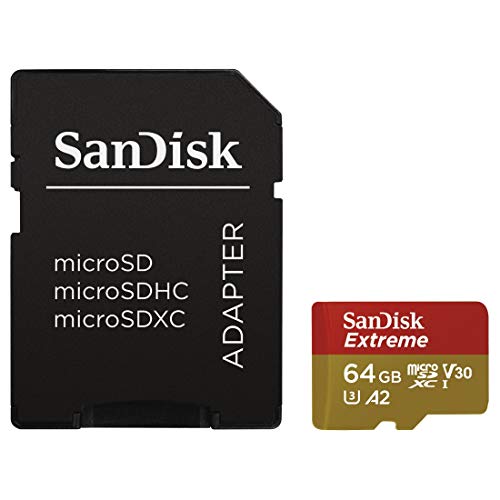 SanDisk Extreme 64 GB microSDXC Memory Card for Action Cameras and Drones with A2 App Performance up to 160 MB/s, Class 10, U3, V30