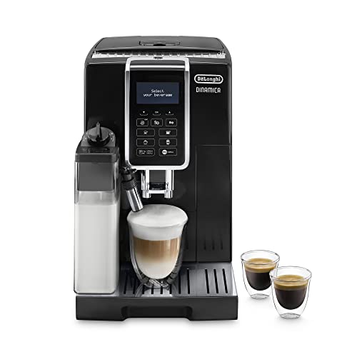 De'Longhi Dinamica ECAM350.55.B Kaffeevollautomat mit Milchsystem, Cappuccino, Espresso und Kaffee auf Knopfdruck, Digitaldisplay mit Klartext, 2-Tassen-Funktion, Großer 1,8 Liter Wassertank, Schwarz