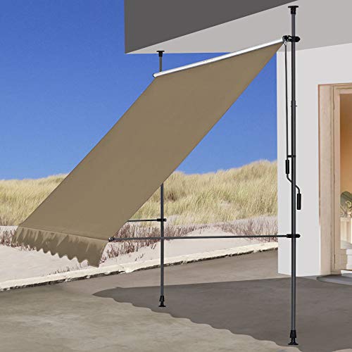 QUICK STAR Klemmmarkise 250x130cm Beige Balkonmarkise Sonnenschutz Terrassenüberdachung Höhenverstellbar von 200-290cm Markise Balkon ohne Bohren