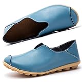 Kinengxi Damen Mokassins Bootsschuhe Fahren Flache Schuhe Slip on Loafers Hausschuhe rutschfest,Blau,37 EU