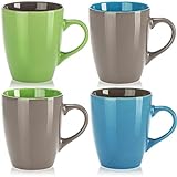 com-four® 4x Kaffeebecher aus Keramik - Kaffee-Tasse in modernem Design - Kaffeepott für Kalt- und Heißgetränke - farbige Henkeltasse - 300 ml (04 Stück - blau/grau/grün)