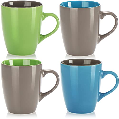 com-four® 4x Kaffeebecher aus Keramik - Kaffee-Tasse in modernem Design - Kaffeepott für Kalt- und Heißgetränke - 300 ml (04 Stück - blau/grau/grün)
