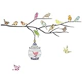 Wandaufkleber mit Kirschblütenzweigen, Vögeln und Schmetterlingen