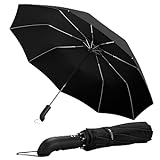 Regenschirm Taschenschirm Sturmfest + Auf-Zu Automatik & Schirm-Tasche, Schwarz | Herren Damen Reiseschirm - Kompakt Stabil, Teflon Wind- & Regen- Dicht | Taschenregenschirm Golfschirm Umbrella