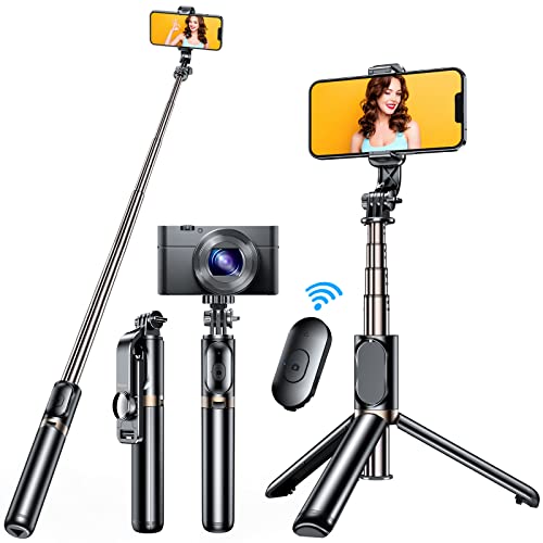 Blukar Bluetooth Selfie Stick Stativ, 4 in 1 Erweiterbar Selfiestick Monopod Selfie-Stange Stab mit Bluetooth-Fernauslöse, 360° Drehbar Monopod Tragbar Handyhalter für 4,7-6,7 Zoll Smartphone