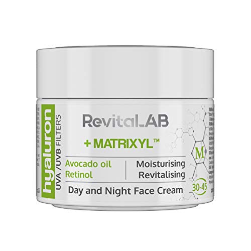 RevitaLAB Hyaluron Anti-Ageing Tages- und Nachtcreme, angereichert mit Avocadoöl, Matrixyl, Retinol und UV-Filtern, für Alter zwischen 30 und 45, 50 ml (Multipack)