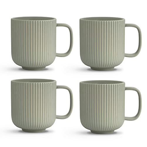 KØZY LIVING Keramik Tasse 4 Stk - 300 ml Tassen-Set mit Henkel in skandinavischem, nordic Design - perfekt für Kaffee oder Tee - Jadegrün