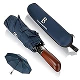 LOGAN & BARNES Regenschirm sturmfest bis 140 km/h - Taschenschirm mit echtem Holzgriff und zertifizierter Teflon-Beschichtung gegen Feuchtigkeitsschäden Modell Dublin
