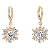 YAZILIND Frauen-elegantes Gold 18K überzog Blumen-weiße Zirkonia-Kristallband Dangel Ohrringe