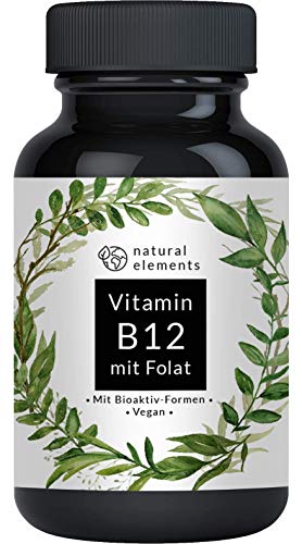 Vitamin B12 - 180 Tabletten - Hochwertig durch beide Aktivformen + Depot + Folat (5-MTHF aus Quatrefolic®) - Vegan, hochdosiert