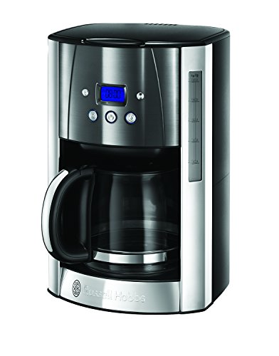 Russell Hobbs Kaffeemaschine [Digitaler Timer, Brausekopf für optimale Extraktion&Aroma] Luna Grau (max 12 Tassen, 1,5l Glaskanne, Warmhalteplatte, 1000W) Filterkaffeemaschine 23241-56