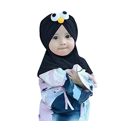 Lazzboy Head Wrap Kinder Mädchen Säugling Baby Cartoon Muslim Bescheidenheit Turban Cap Bonnet Hat(Schwarz，S)