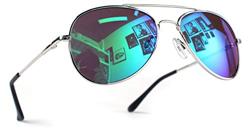 Miobo Hochwertige Pilotenbrille Fliegerbrille Sonnenbrille verspiegelt (Damen und Herren, Silber Karibikblau)