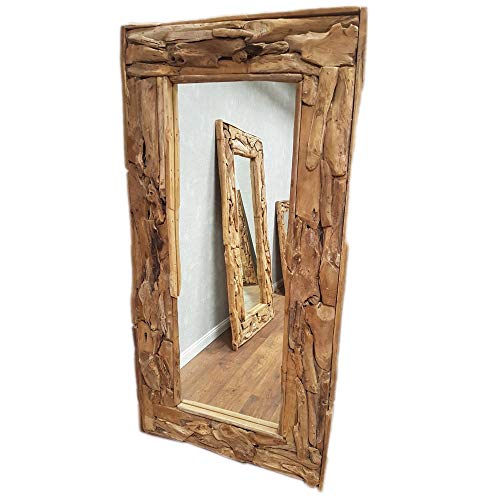 dasmöbelwerk XXL Wandspiegel Spiegel Massiv Wurzel Teak Holz Rahmen Hängespiegel 180 cm oder 200 cm (B100 x H200 x T9 cm)
