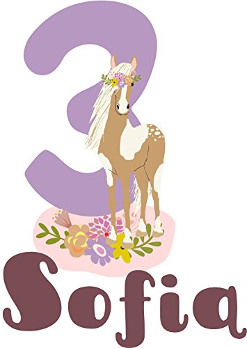 wolga-kreativ Bügelbild Applikation Aufbügler 1 2 3 4 5 6 Geburtstag Pferd Pony Name Buchstaben Zahl Mädchen zum selbst Aufbügeln A5 Geburtstagsshirt Kindergeburtstag Bügelbilder Kinder
