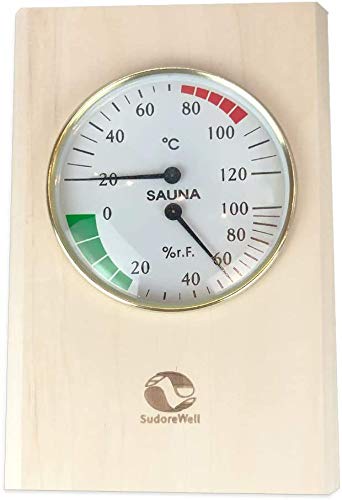 SudoreWell® Sauna Klimamesser rechteckig mit Sauna Thermometer + Sauna Hygrometer 130 x 300 mm