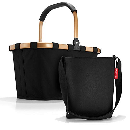 Set aus reisenthel Carrybag BK und reisenthel Shoulderbag HY, Einkaufskorb mit Kleiner Umhängetasche, Frame Gold/Black + Black