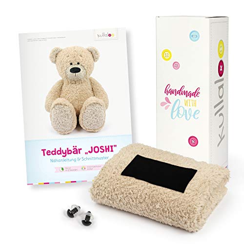 kullaloo Stoffset/Geschenkset zum Teddy nähen - mit Nähanleitung als gedruckte Broschüre, Teddyplüsch und Sicherheitsaugen, verpackt in Einer bezaubernden Einhorn-Geschenkbox (beige)